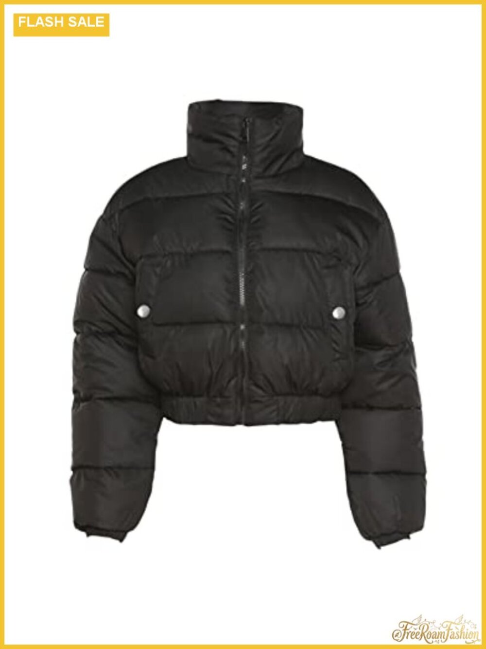 Cropped Quilted Puffer Jacket Winter Warm Full Zip Coat
